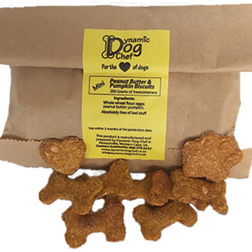 Mini peanut butter and pumpkin treats in brown bag